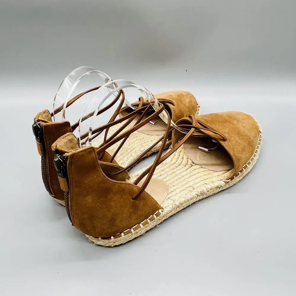 Eileen Fisher Sandals Womens 10 Brown Suede Espadrille Ankle Lace Up Shoes